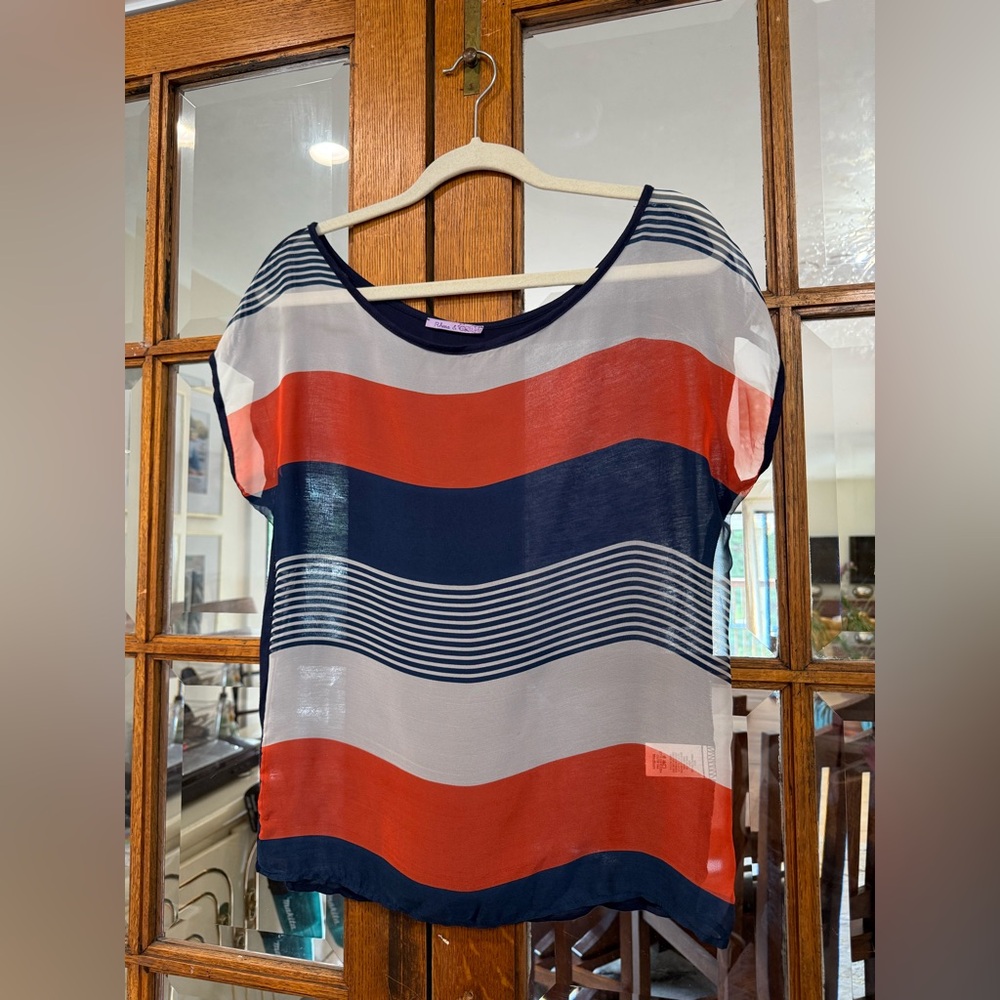Striped Women's Top - Red, Blue, White. Size M